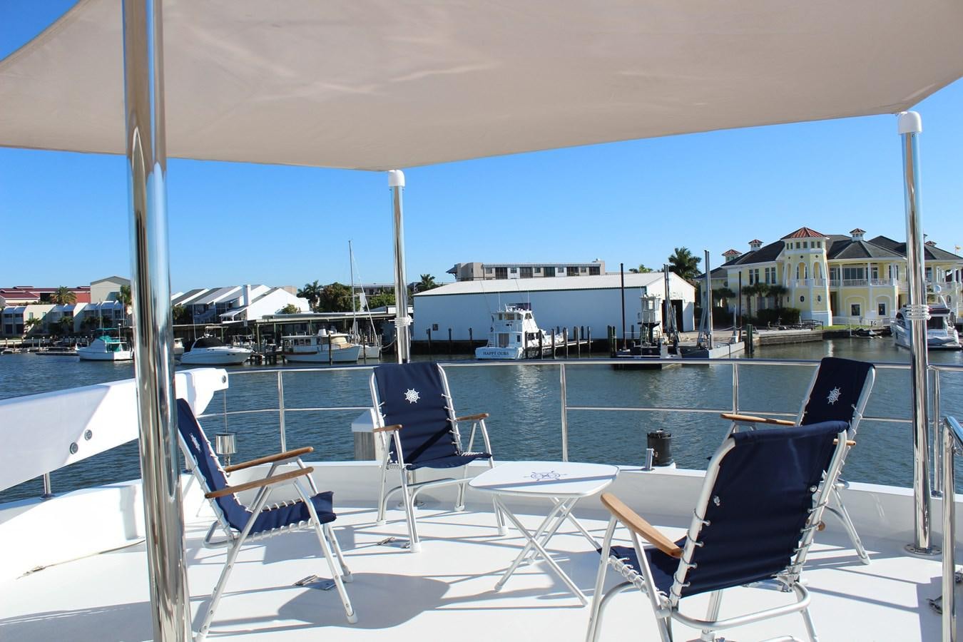 a pool with chairs and umbrellas aboard ONE SHOT Yacht for Sale