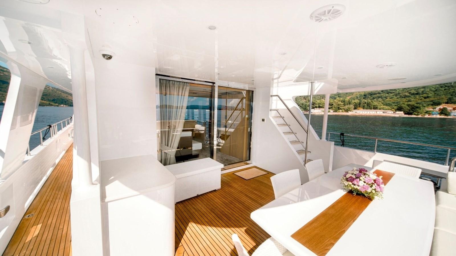 a room with a pool and a balcony aboard LARGO Yacht for Sale