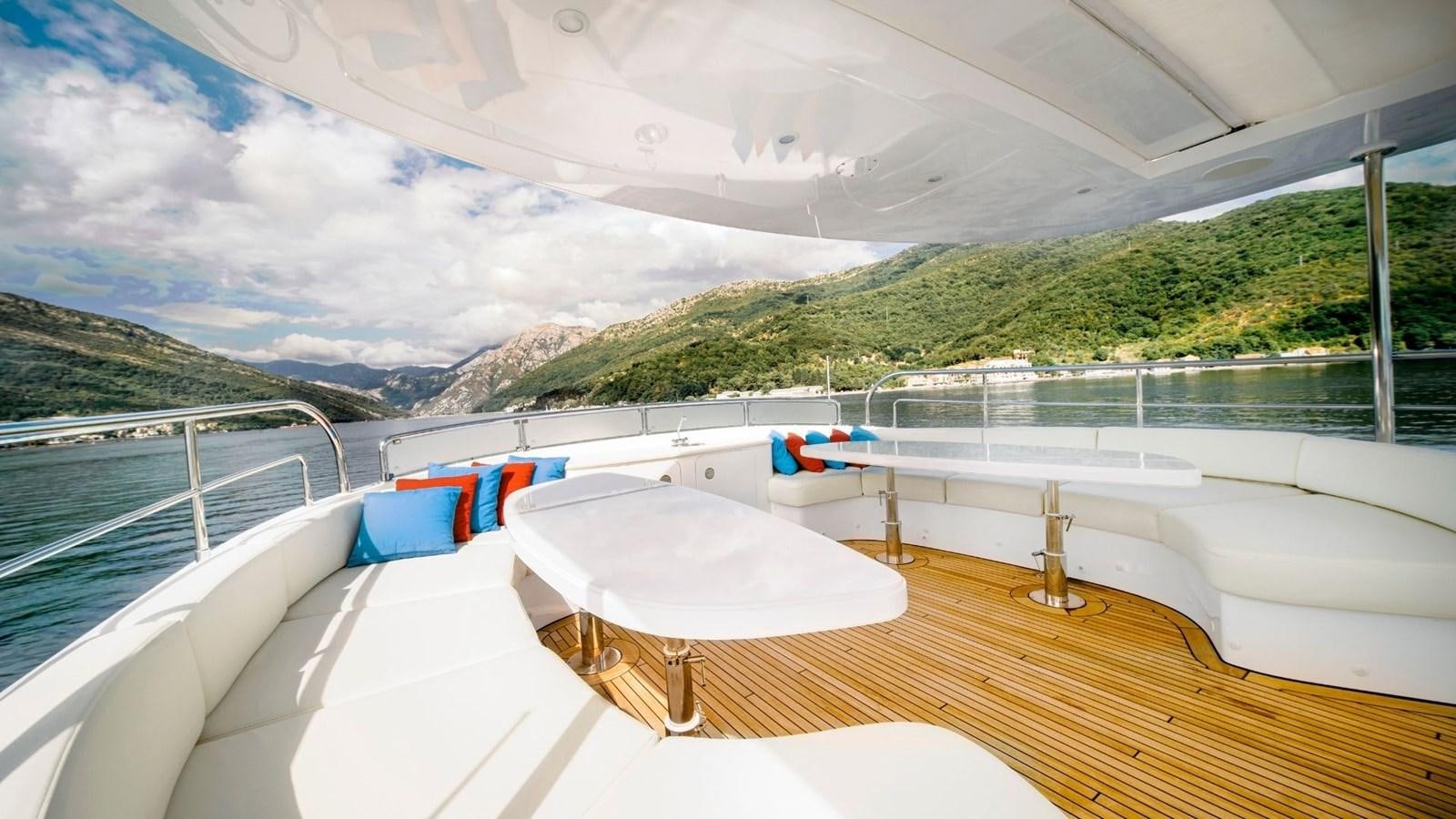 a large white tent with a pool and a picnic table on it aboard LARGO Yacht for Sale