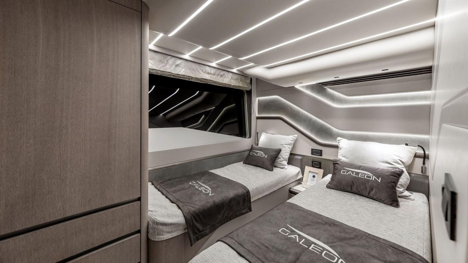 a room with two beds aboard GALEON 800 FLY/1 Yacht for Sale