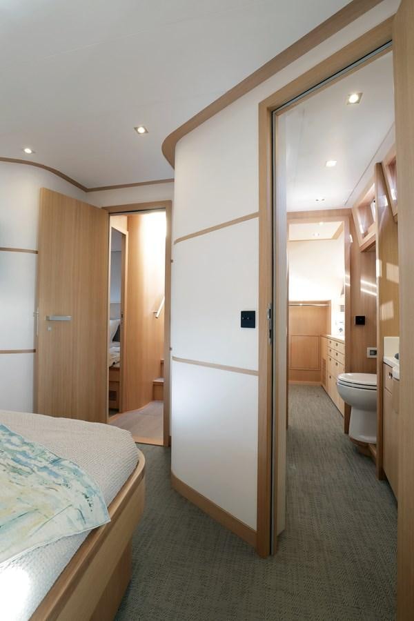 a bathroom with a large mirror aboard ARMONEE Yacht for Sale
