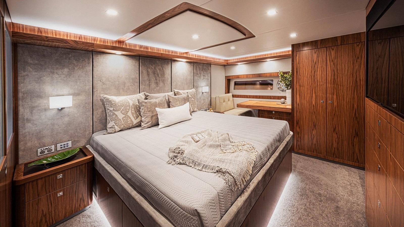 a large bed in a room aboard 68 SPORTS MOTOR YACHT Yacht for Sale