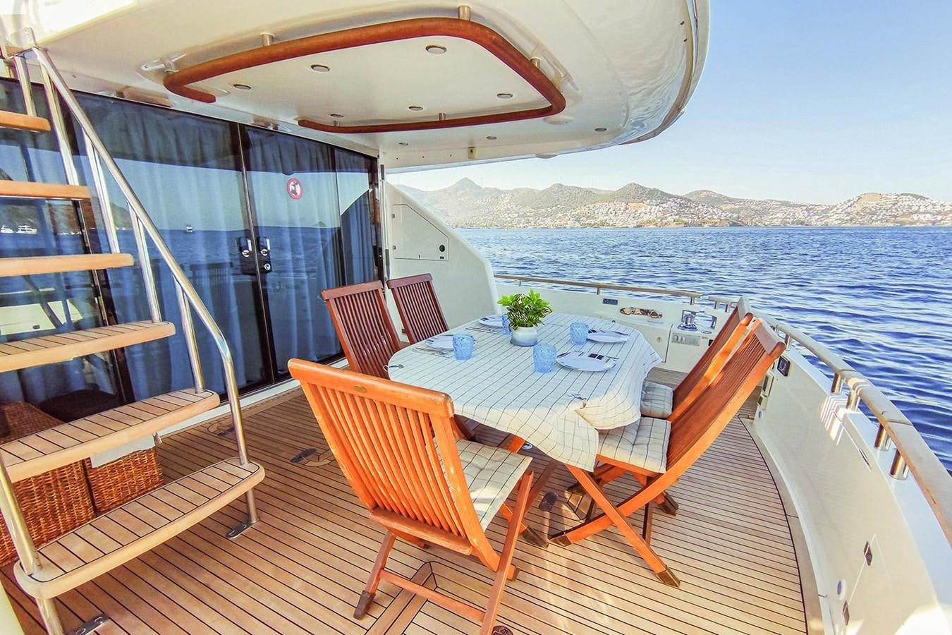 a table and chairs on a boat aboard SEVEN Yacht for Sale