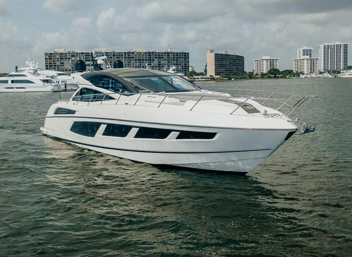 a white yacht in the water aboard GRAVITAS Yacht for Sale