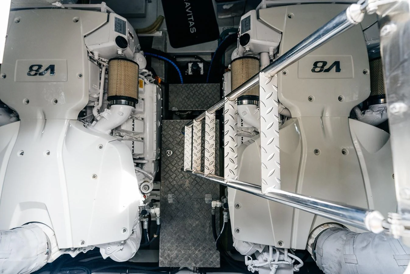 a close-up of a white machine aboard GRAVITAS Yacht for Sale
