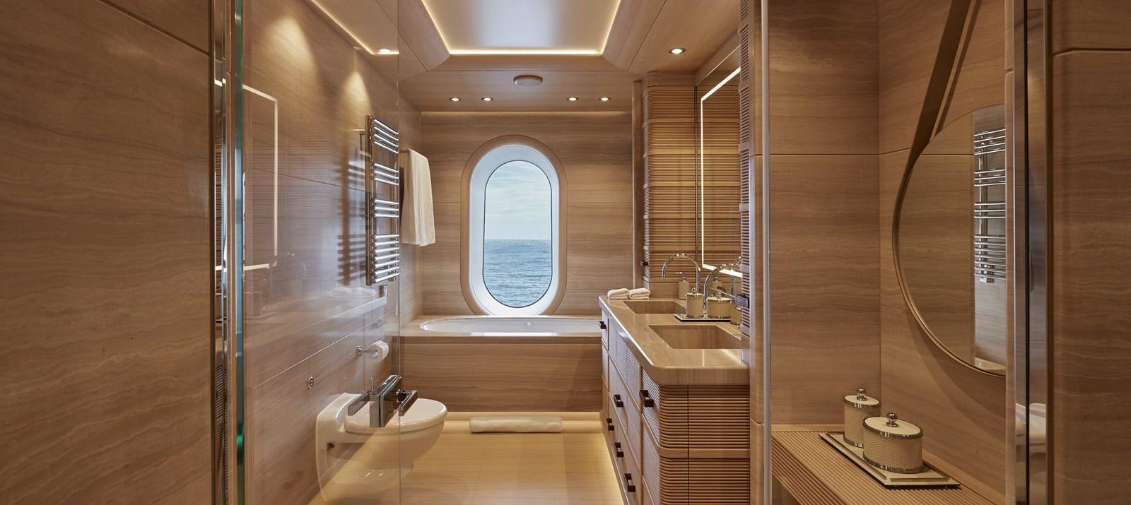 a bathroom with a sink and a shower aboard IJE Yacht for Sale