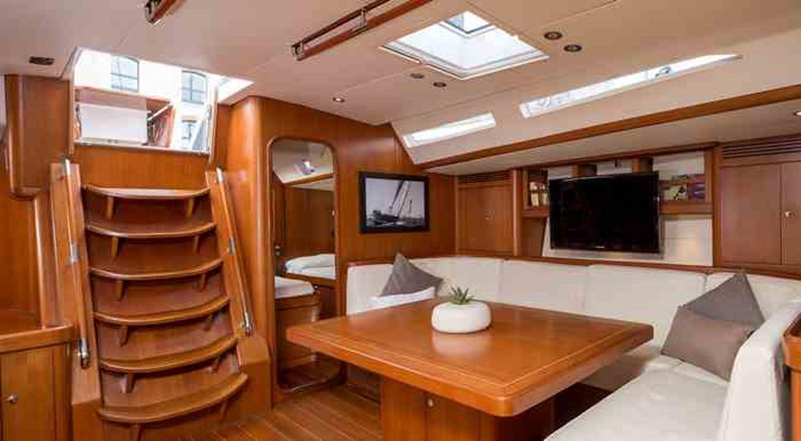 a room with a tv and a bed aboard ELISE WHISPER Yacht for Sale