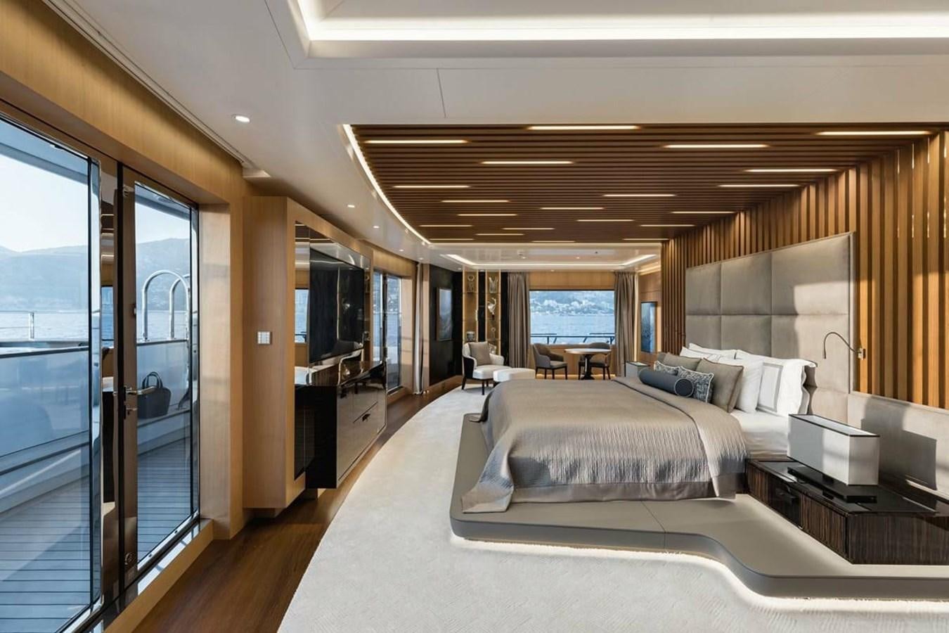 a hotel room with a bed aboard VICTORIOUS Yacht for Sale