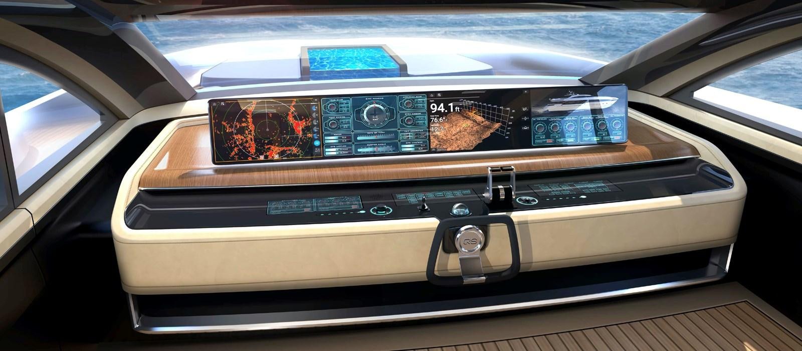 the inside of a car aboard LEGACY 45 Yacht for Sale