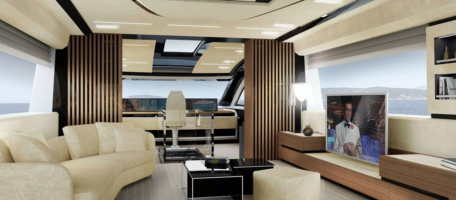 a room with a couch and a television aboard LEGACY 45 Yacht for Sale