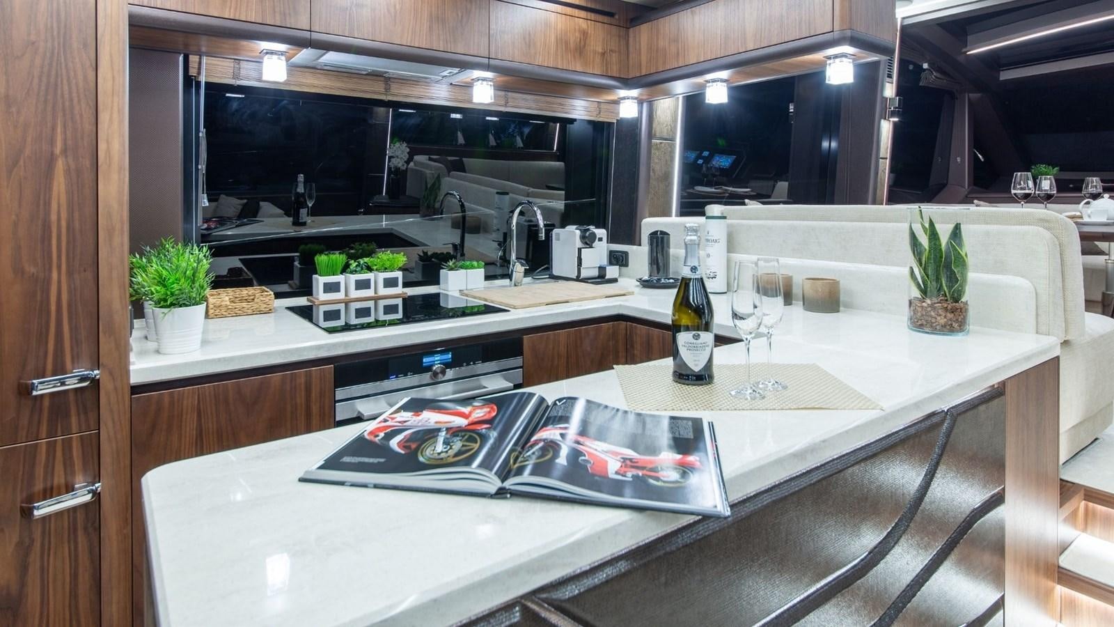 a kitchen with a countertop aboard GALEON 680 FLY Yacht for Sale