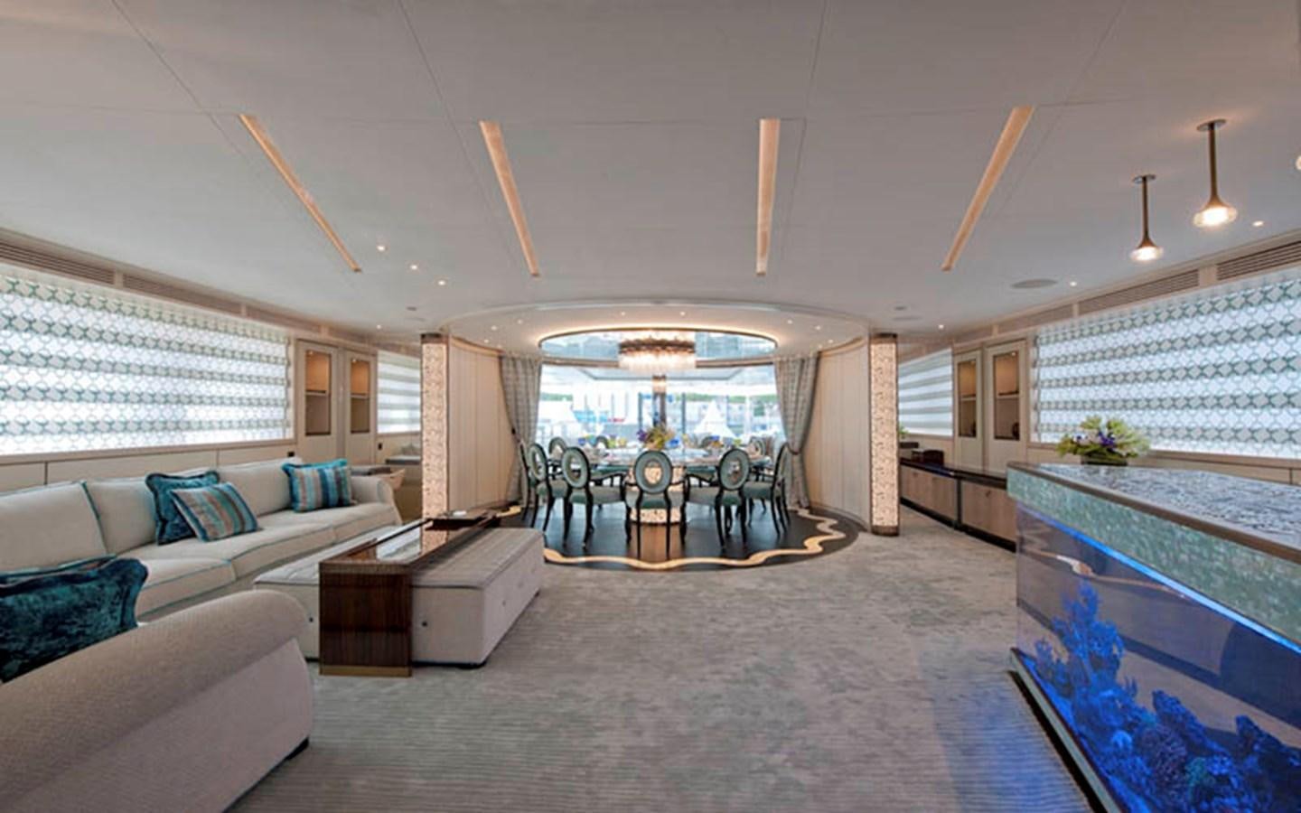 a living room with a large open window aboard SCORPION Yacht for Sale