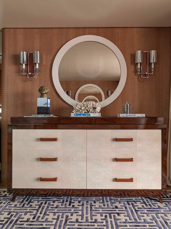a bathroom with a mirror aboard PAIZA ONE Yacht for Sale