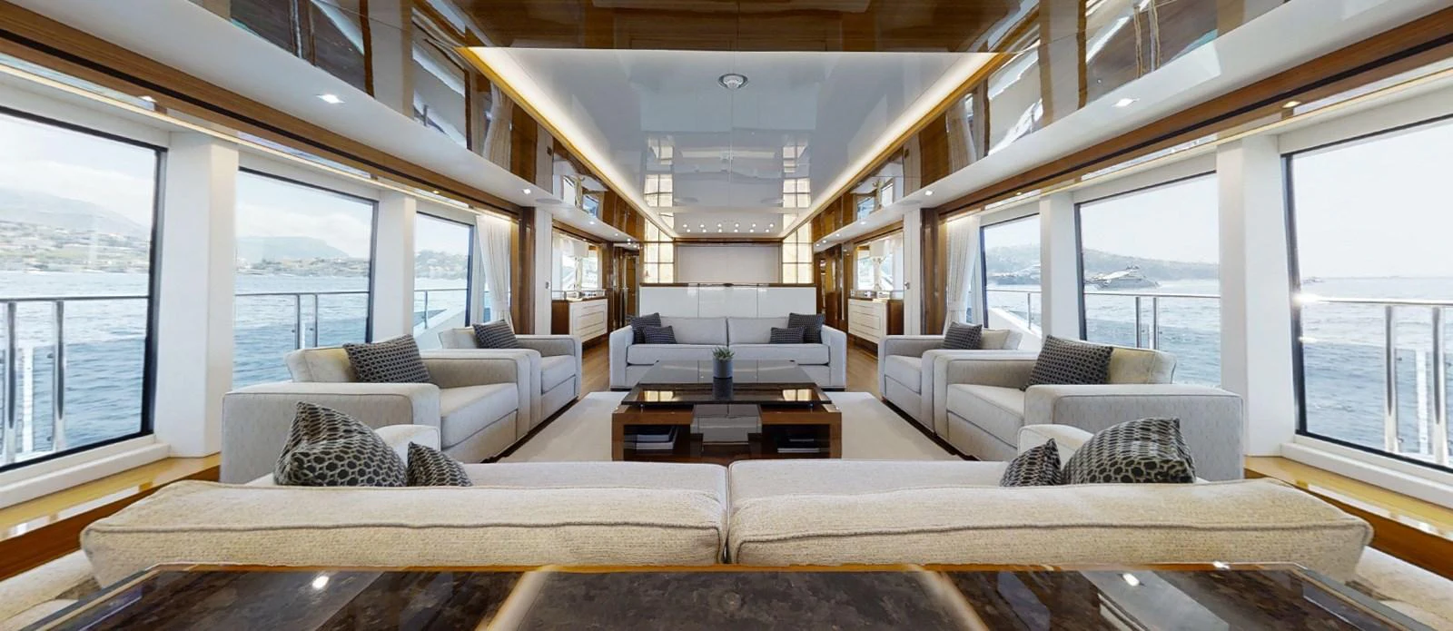 a living room with a large window aboard ALADDIN Yacht for Sale