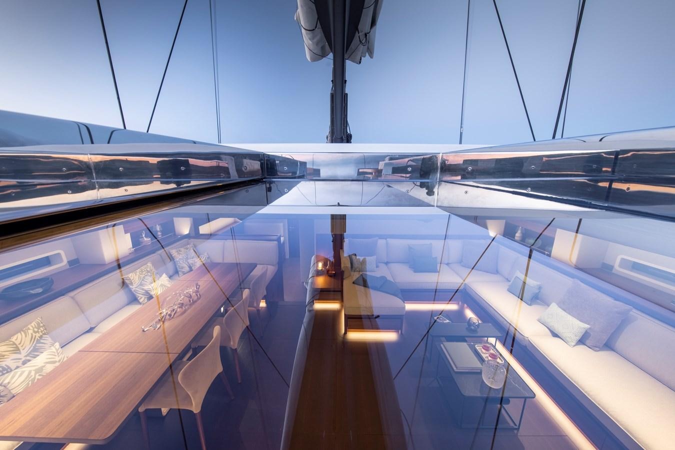 a train with a large mirror aboard CEFEA Yacht for Charter