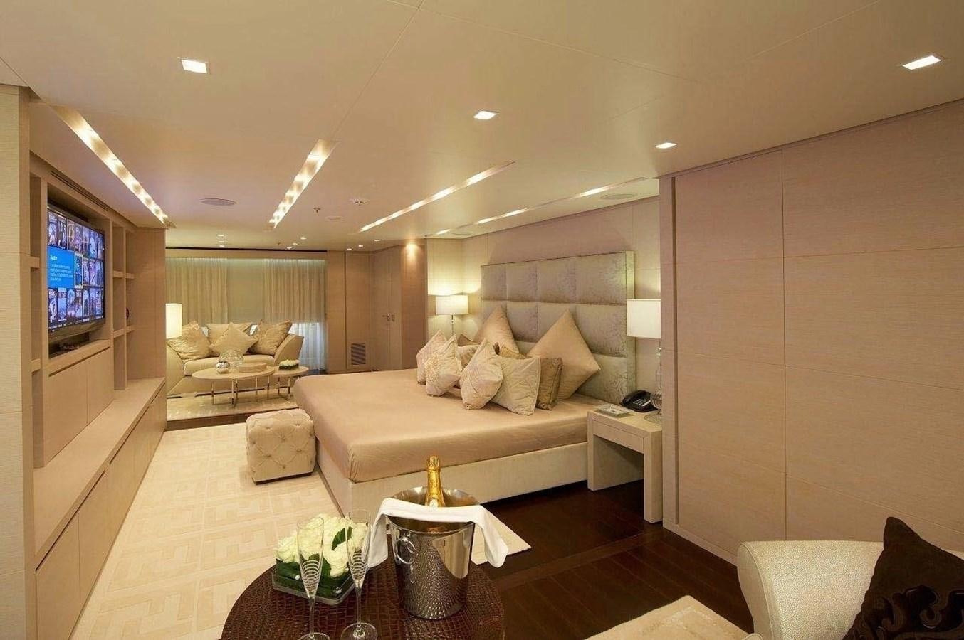 a living room with a large mirror aboard BURKUT Yacht for Sale