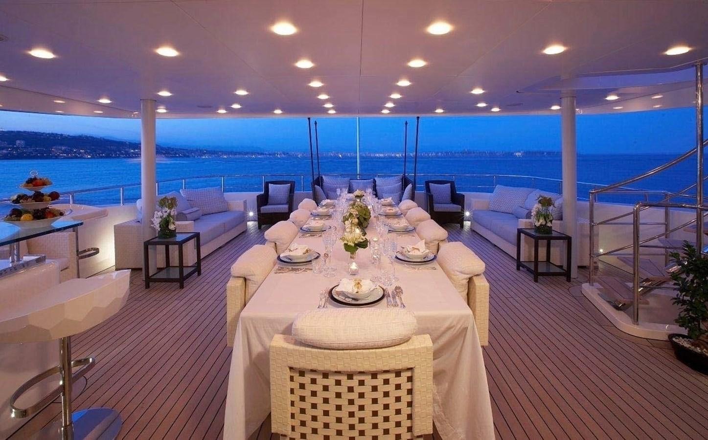 a large room with a table and chairs aboard BURKUT Yacht for Sale