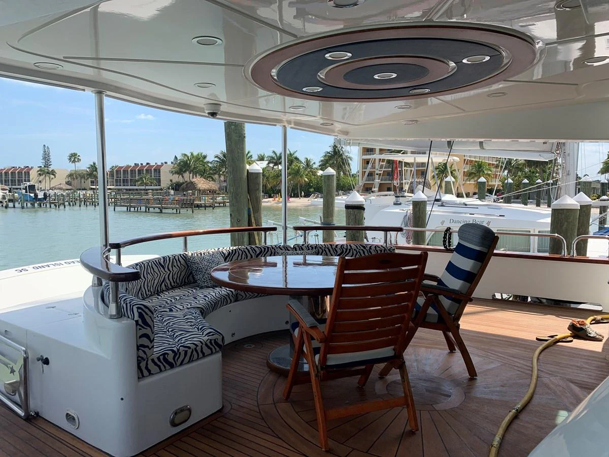 a table and chairs on a deck aboard 117 BILGIN YACHTS 2007 Yacht for Sale