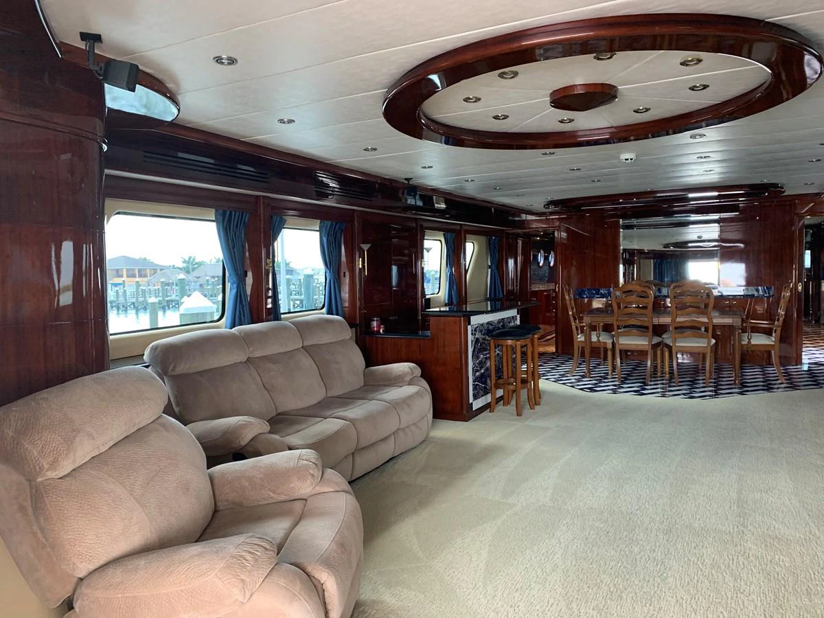 a living room with a large ceiling aboard 117 BILGIN YACHTS 2007 Yacht for Sale