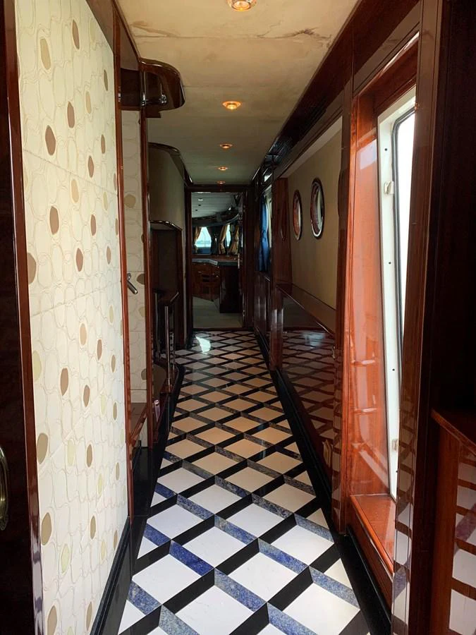 a hallway with a tile floor aboard 117 BILGIN YACHTS 2007 Yacht for Sale