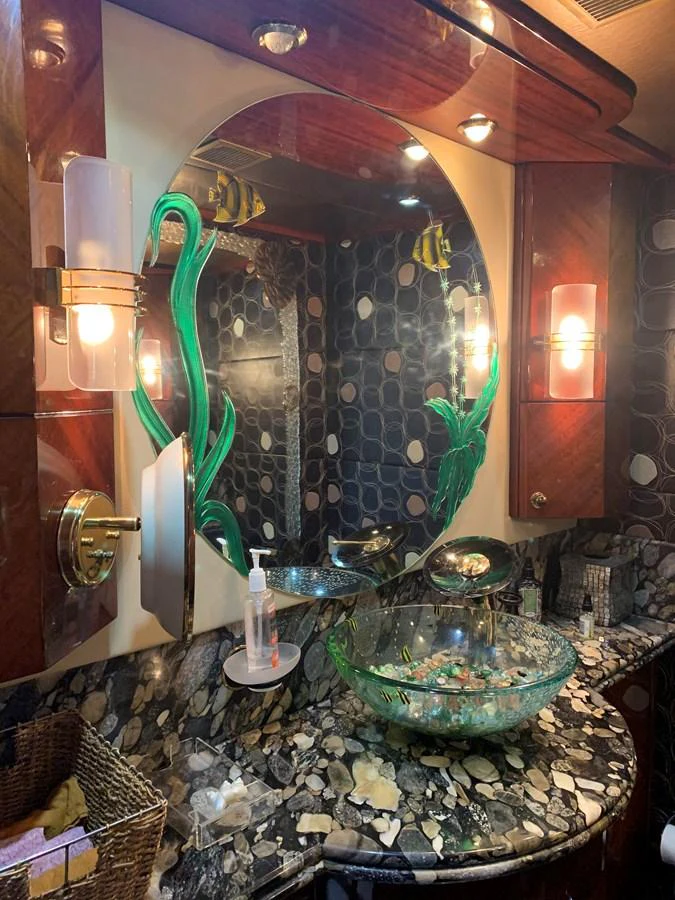 a bathroom with a large mirror aboard 117 BILGIN YACHTS 2007 Yacht for Sale