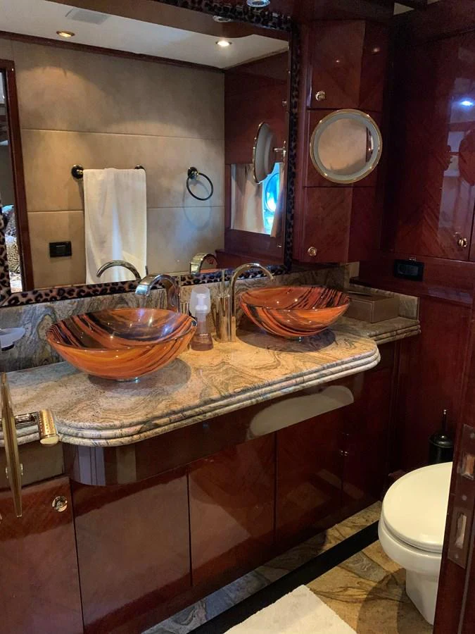a bathroom with a sink and a mirror aboard 117 BILGIN YACHTS 2007 Yacht for Sale