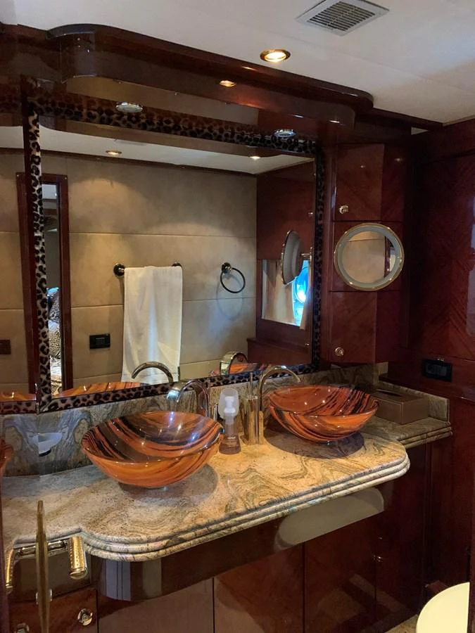 a bathroom with a large mirror aboard 117 BILGIN YACHTS 2007 Yacht for Sale