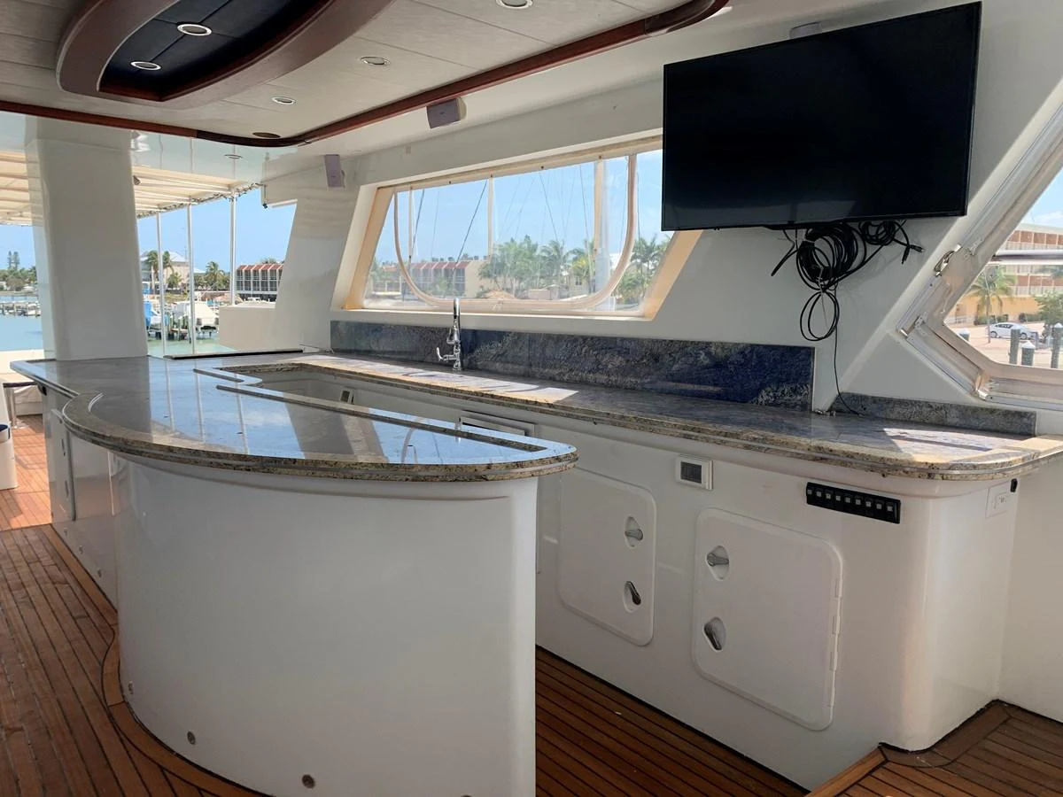 a kitchen with a large island aboard 117 BILGIN YACHTS 2007 Yacht for Sale
