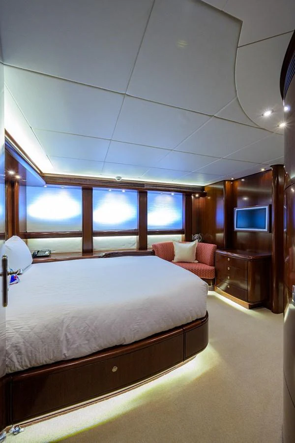 a bed in a room aboard TEMPO REALE Yacht for Sale
