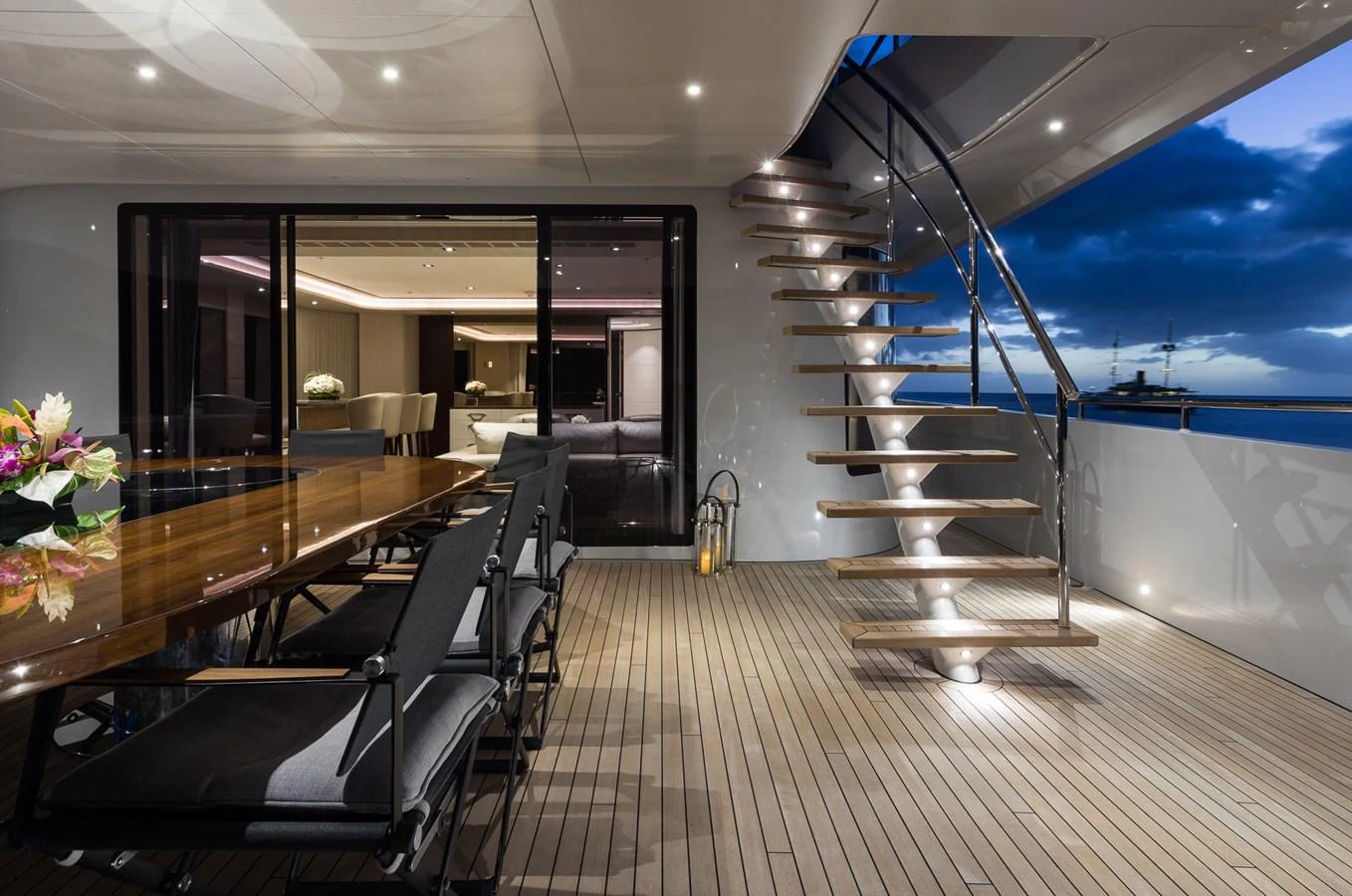 a room with a table and chairs aboard LAURENTIA Yacht for Charter
