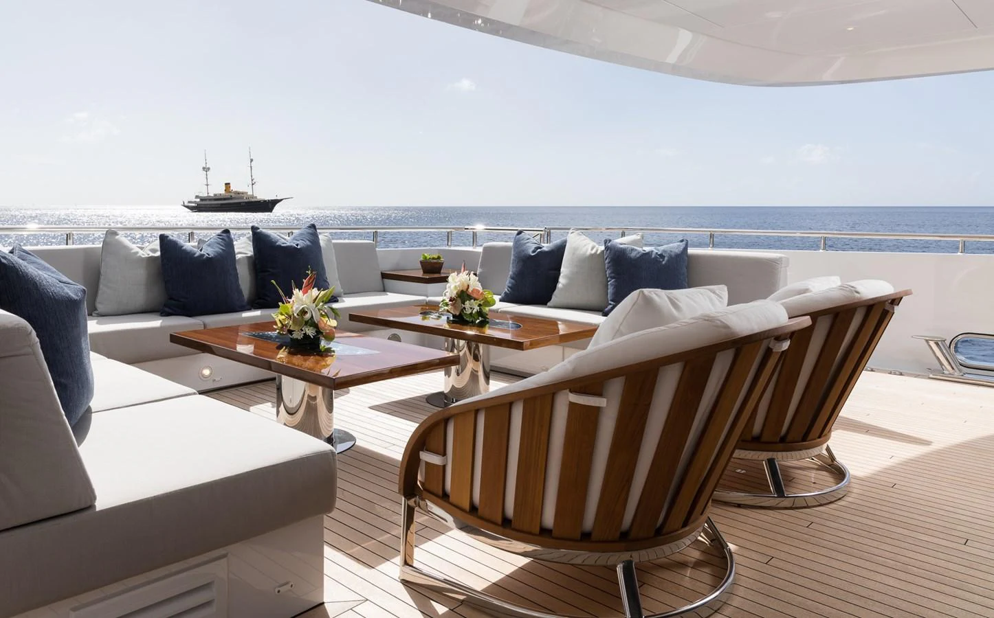 a living room with a large ship aboard LAURENTIA Yacht for Charter