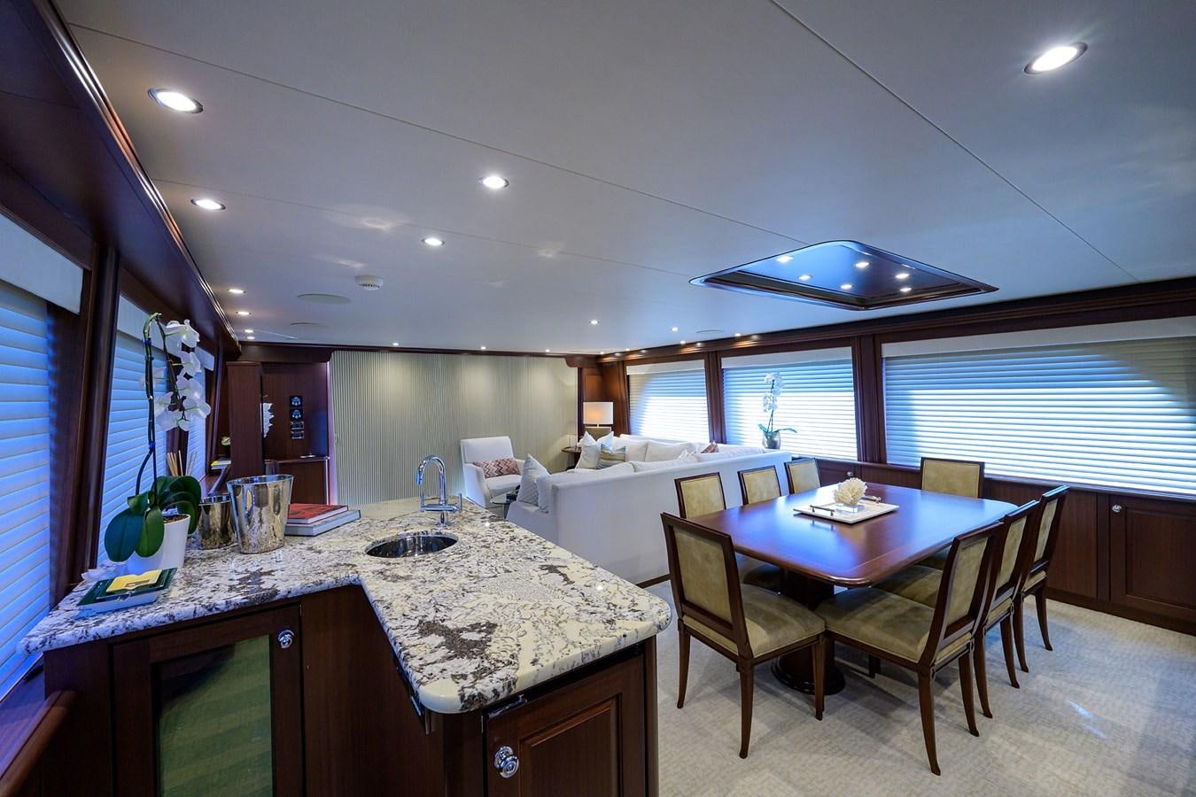 a kitchen with a large island aboard ROBINSON CRUSOE Yacht for Sale