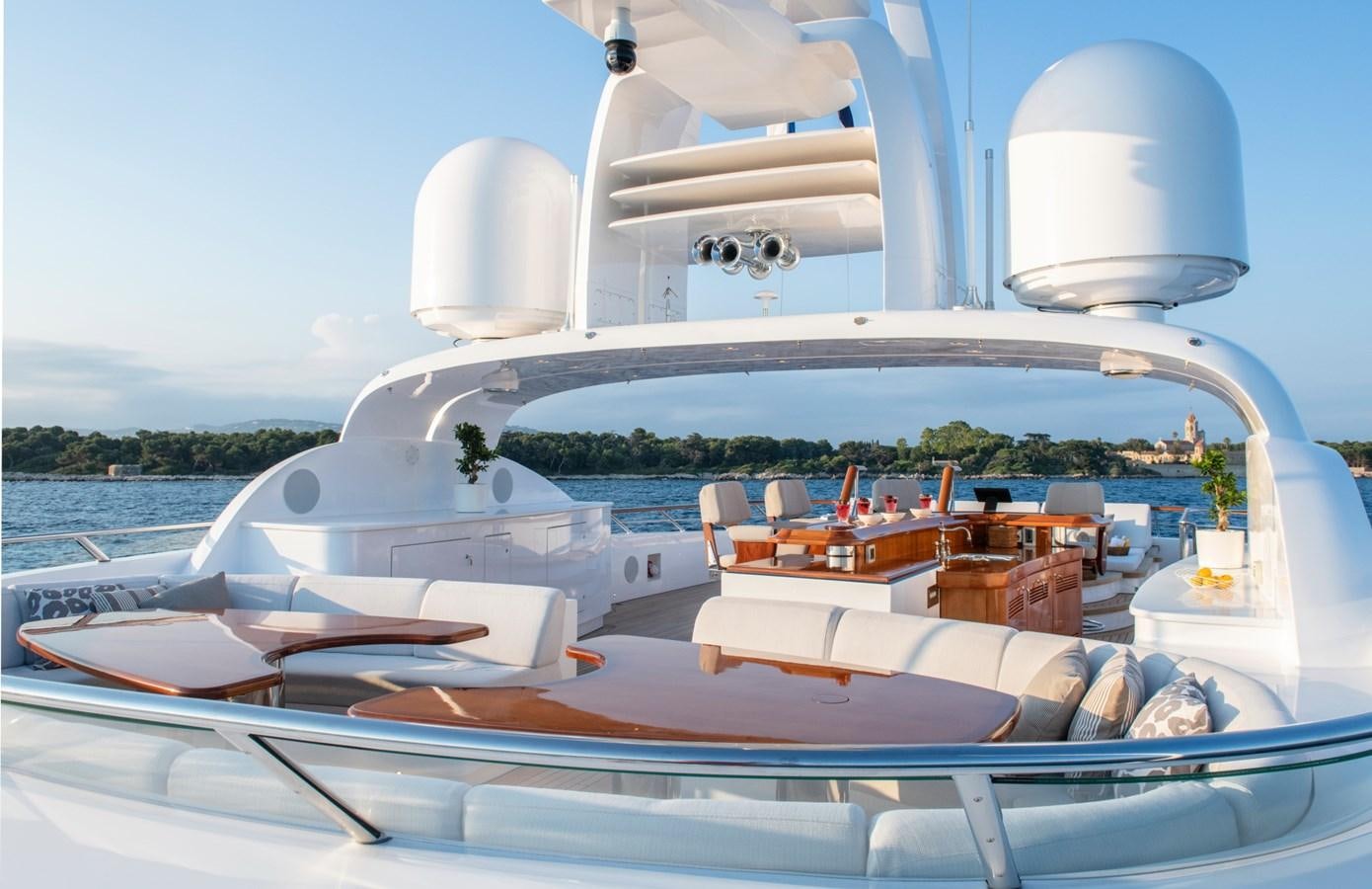 a boat with a large white object on the front aboard AWATEA Yacht for Sale