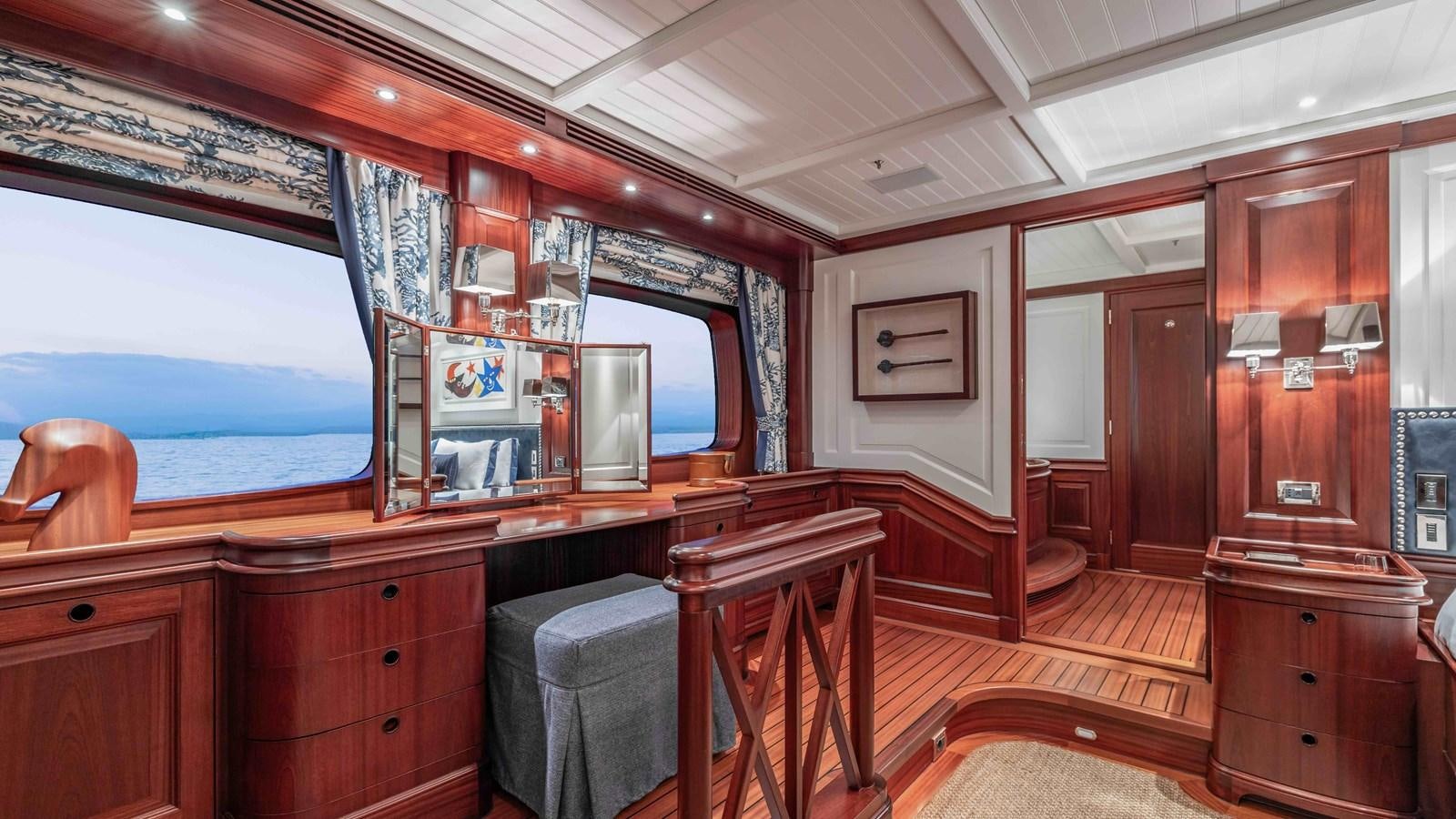 a room with a view of the ocean and a large window aboard AWATEA Yacht for Sale