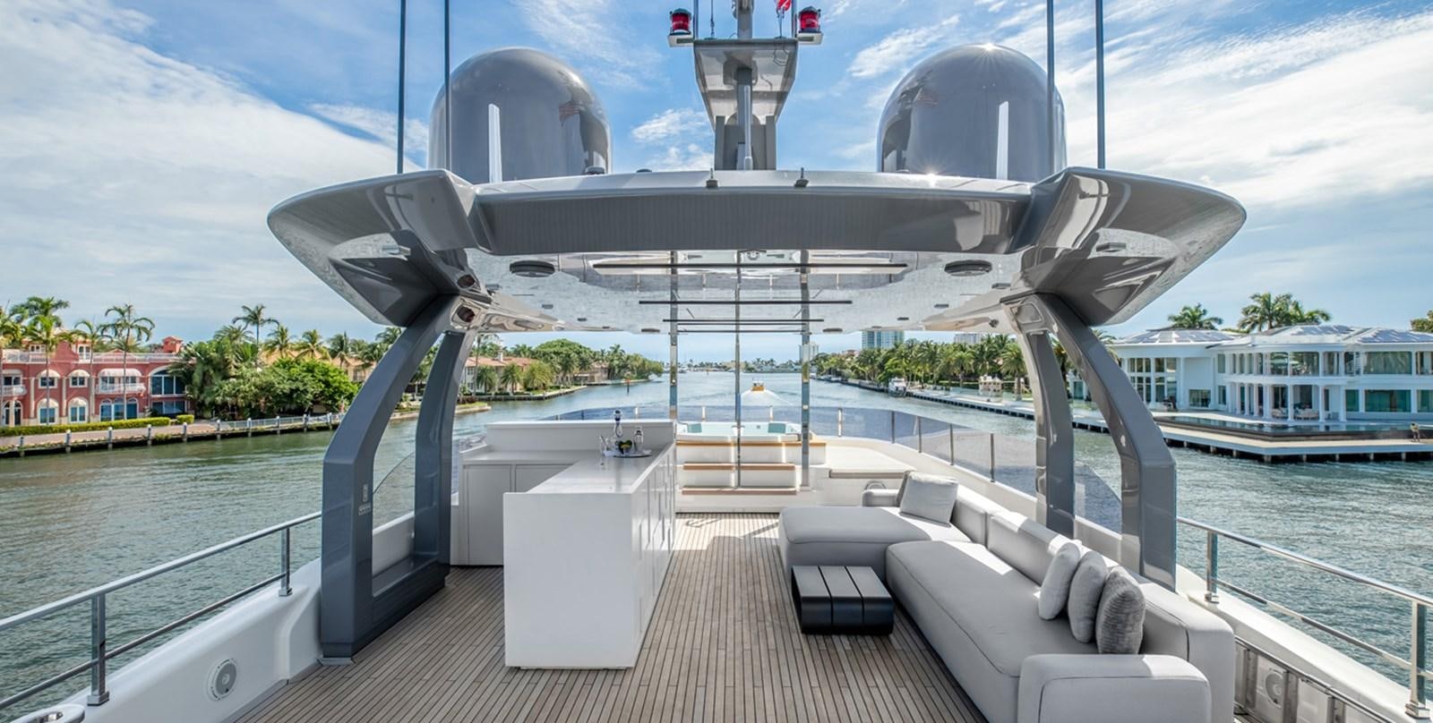 a large white boat on a body of water aboard OCEAN Z Yacht for Sale