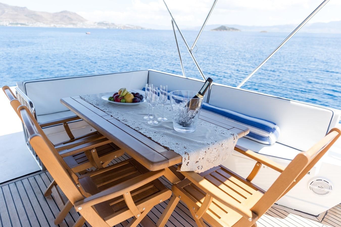 a glass of water on a boat aboard ENIGMA BLUE Yacht for Sale