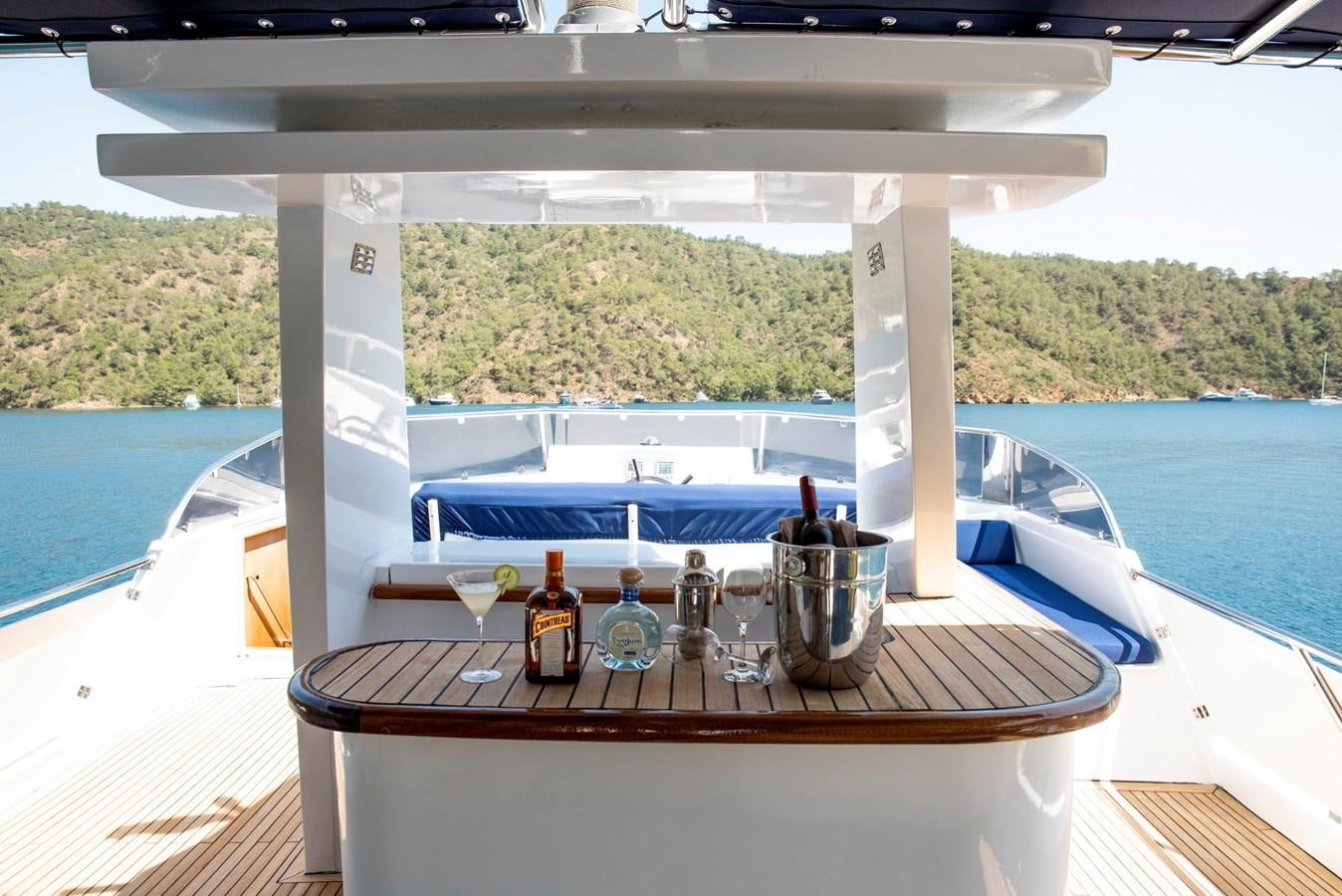 a table on a boat aboard ENIGMA BLUE Yacht for Sale