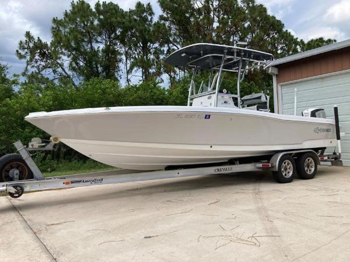a white boat on a trailer aboard 2018 CREVALLE  Yacht for Sale