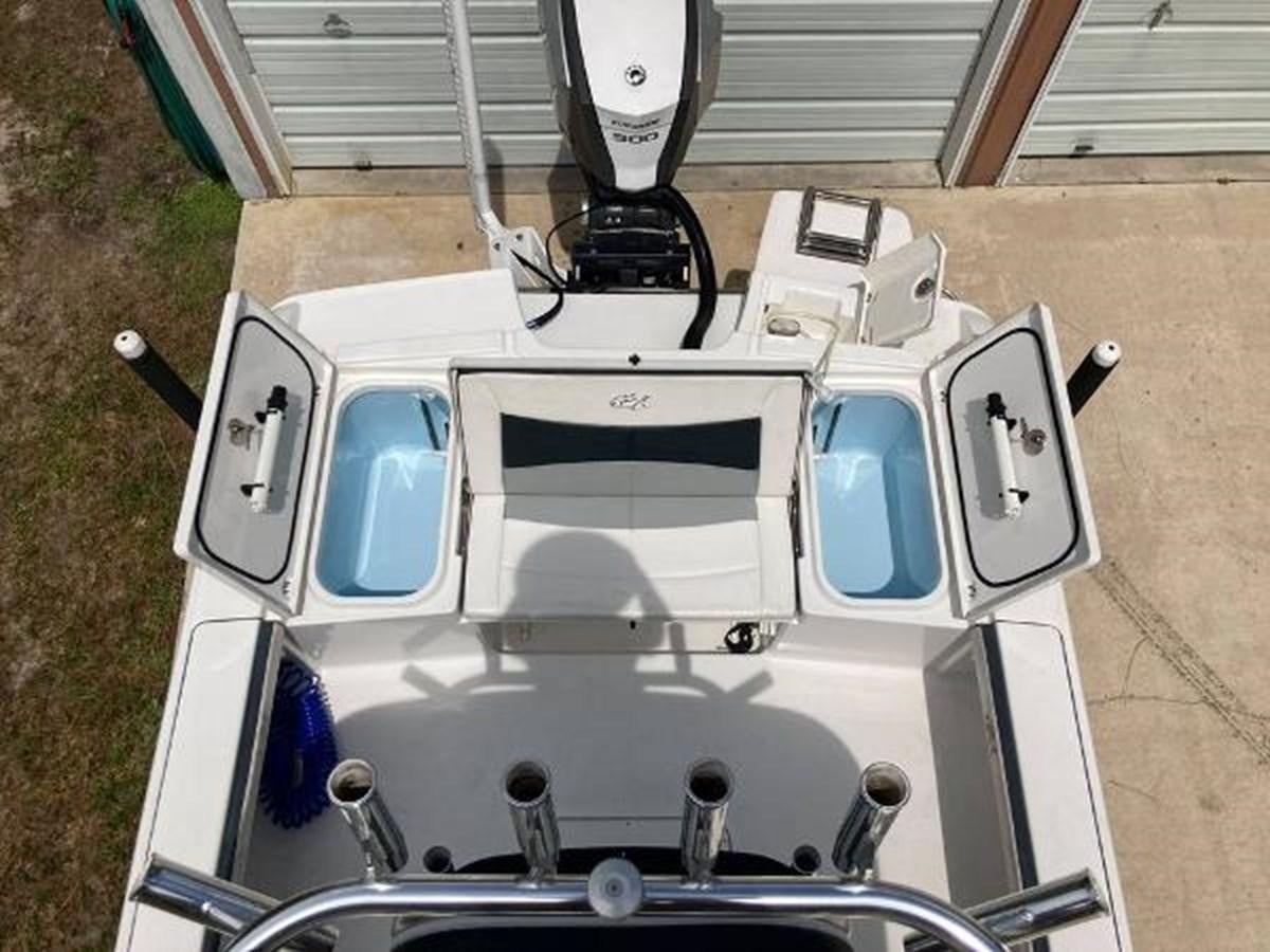 a white car with a hood open aboard 2018 CREVALLE  Yacht for Sale