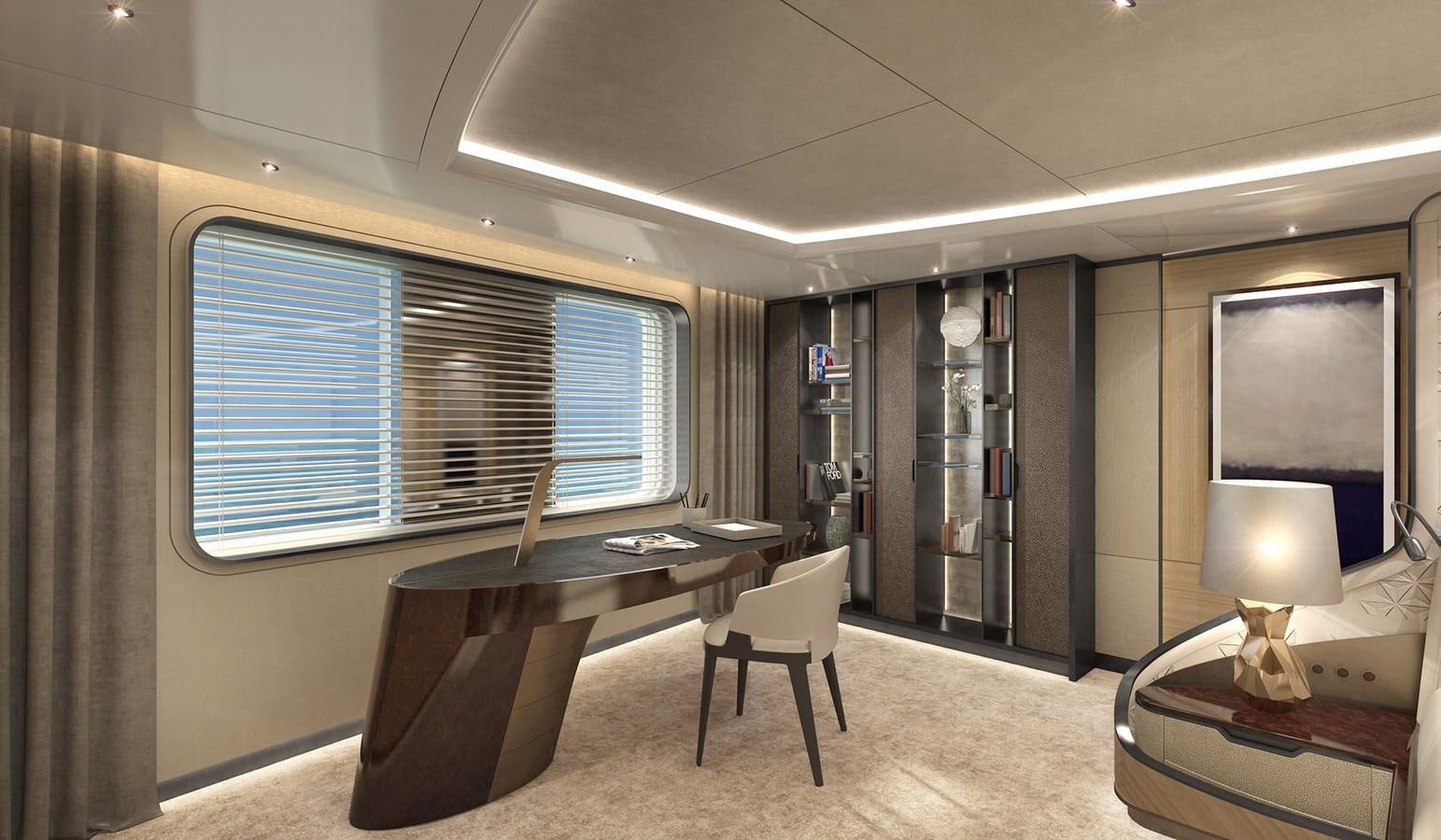 a room with a desk and a window aboard SEAXPLORER 60 Yacht for Sale