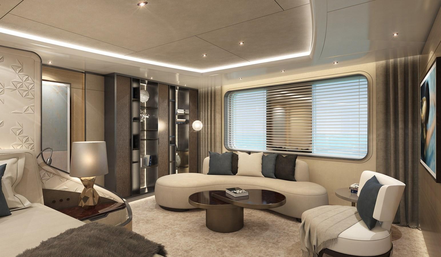 a room with a couch and a table aboard SEAXPLORER 60 Yacht for Sale