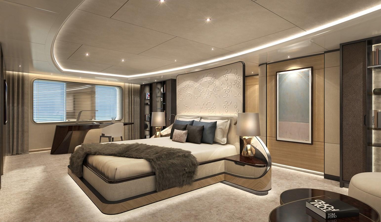 a large bedroom with a large bed aboard SEAXPLORER 60 Yacht for Sale