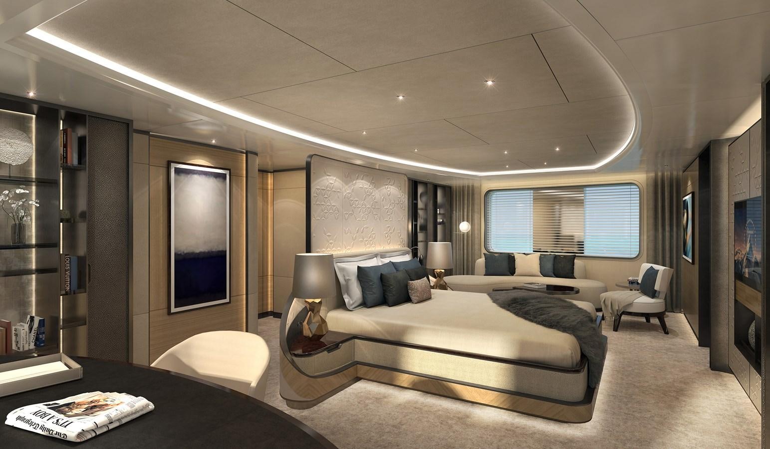 a large bedroom with a large bed aboard SEAXPLORER 60 Yacht for Sale