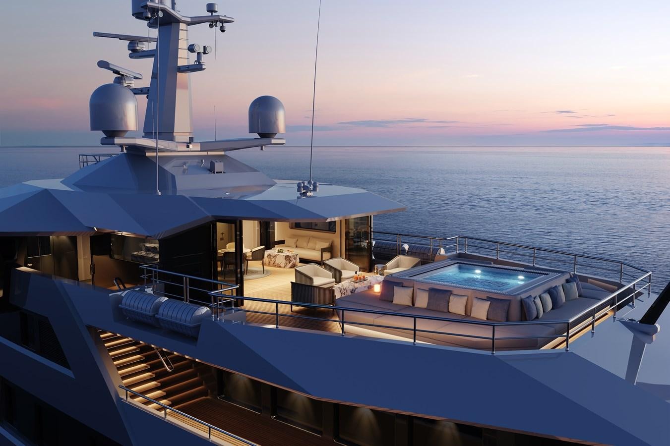 a deck with a large ship on it and a large body of water in the background aboard SEAXPLORER 60 Yacht for Sale