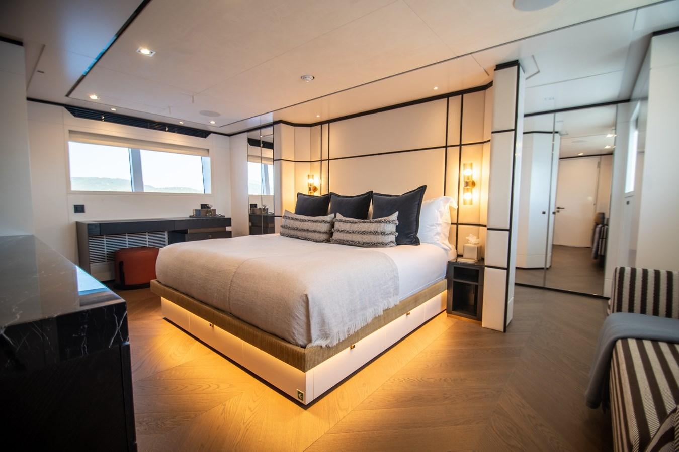 a bed in a room aboard FOX Yacht for Sale