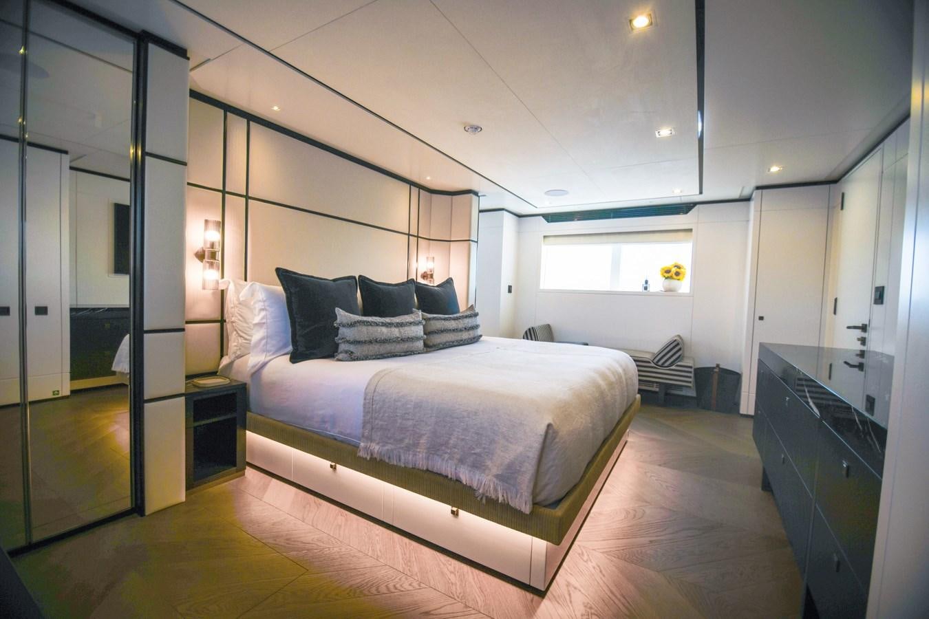 a bed in a room aboard FOX Yacht for Sale