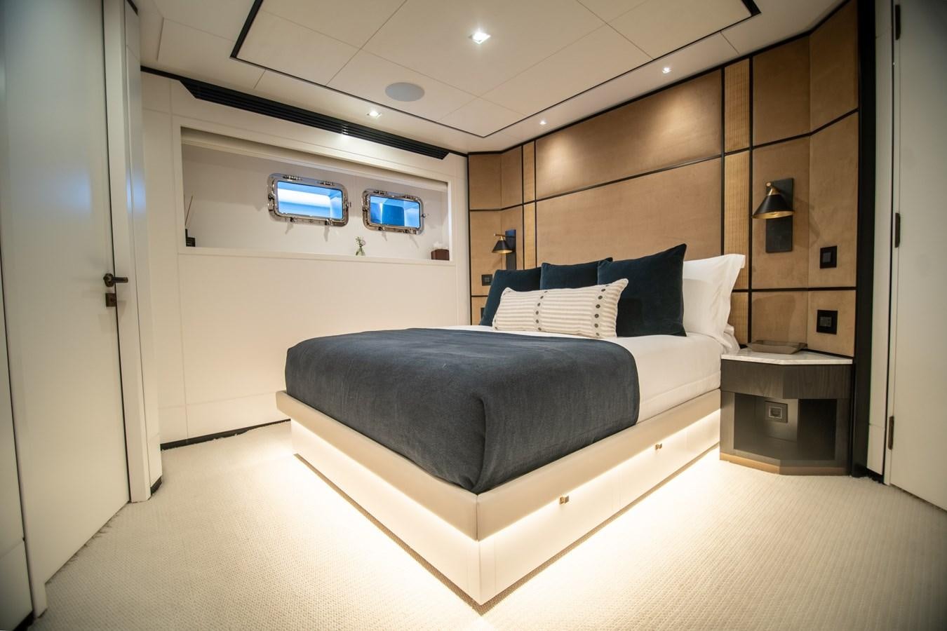 a bed in a room aboard FOX Yacht for Sale