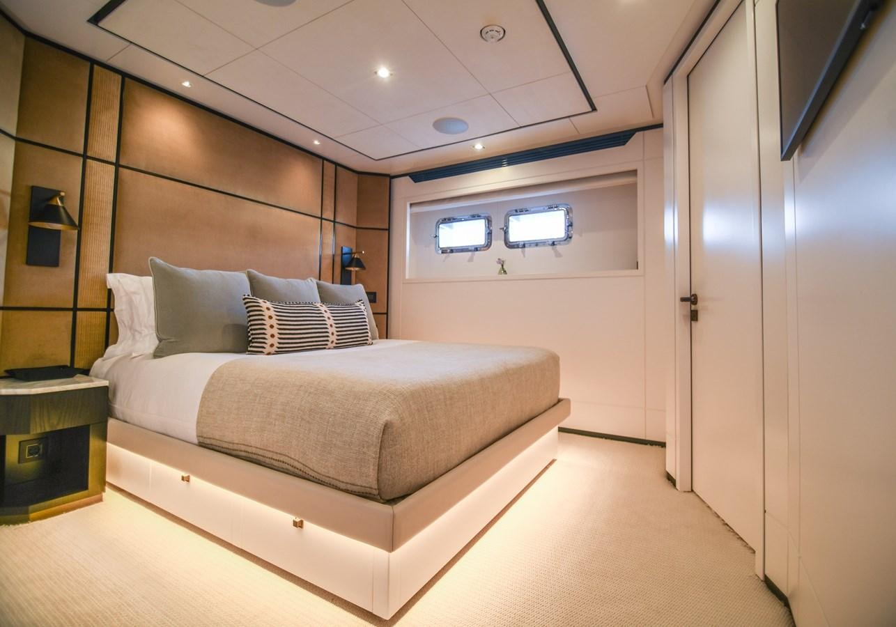 a bed in a room aboard FOX Yacht for Sale