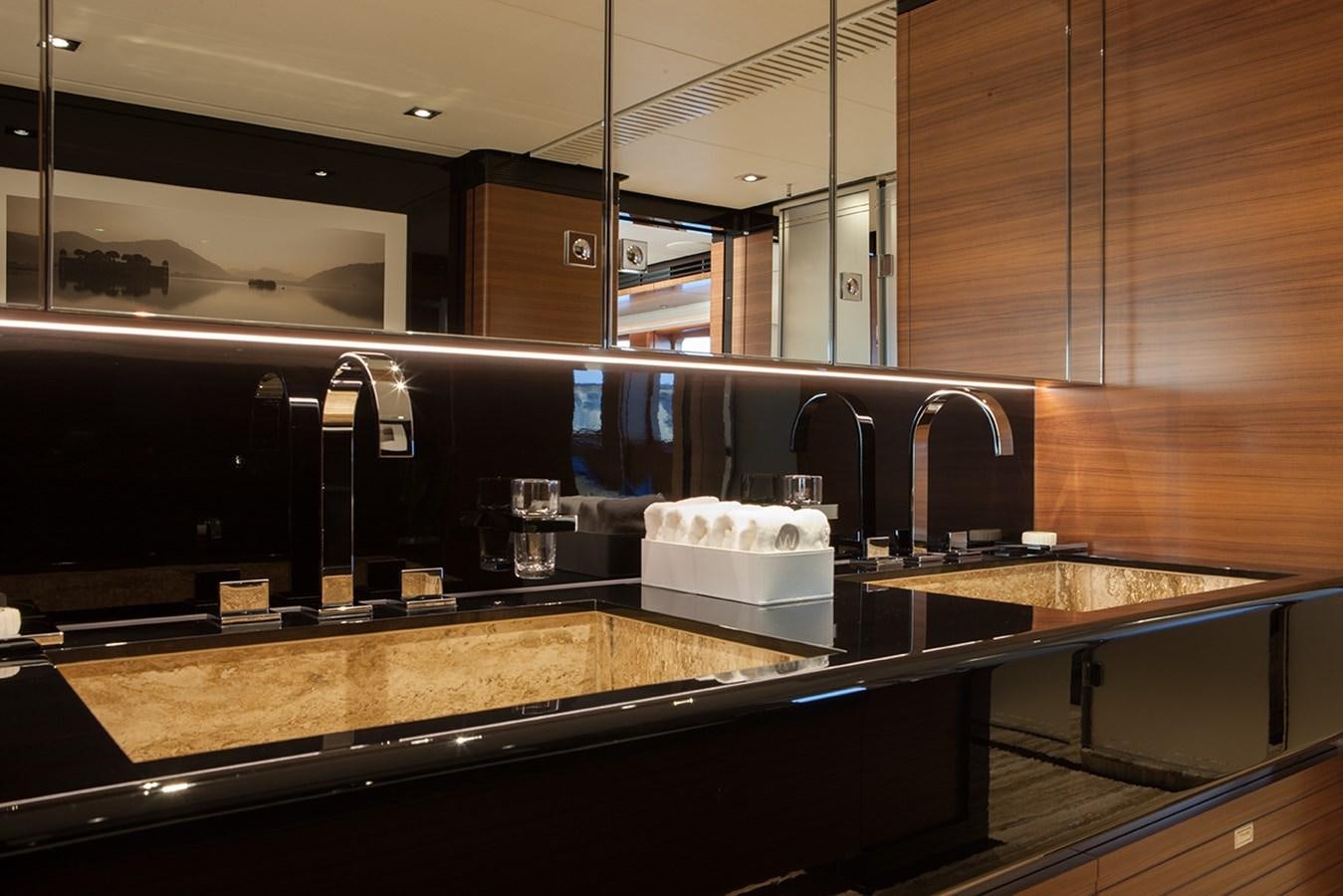 a kitchen with a large countertop aboard DAISY D Yacht for Sale