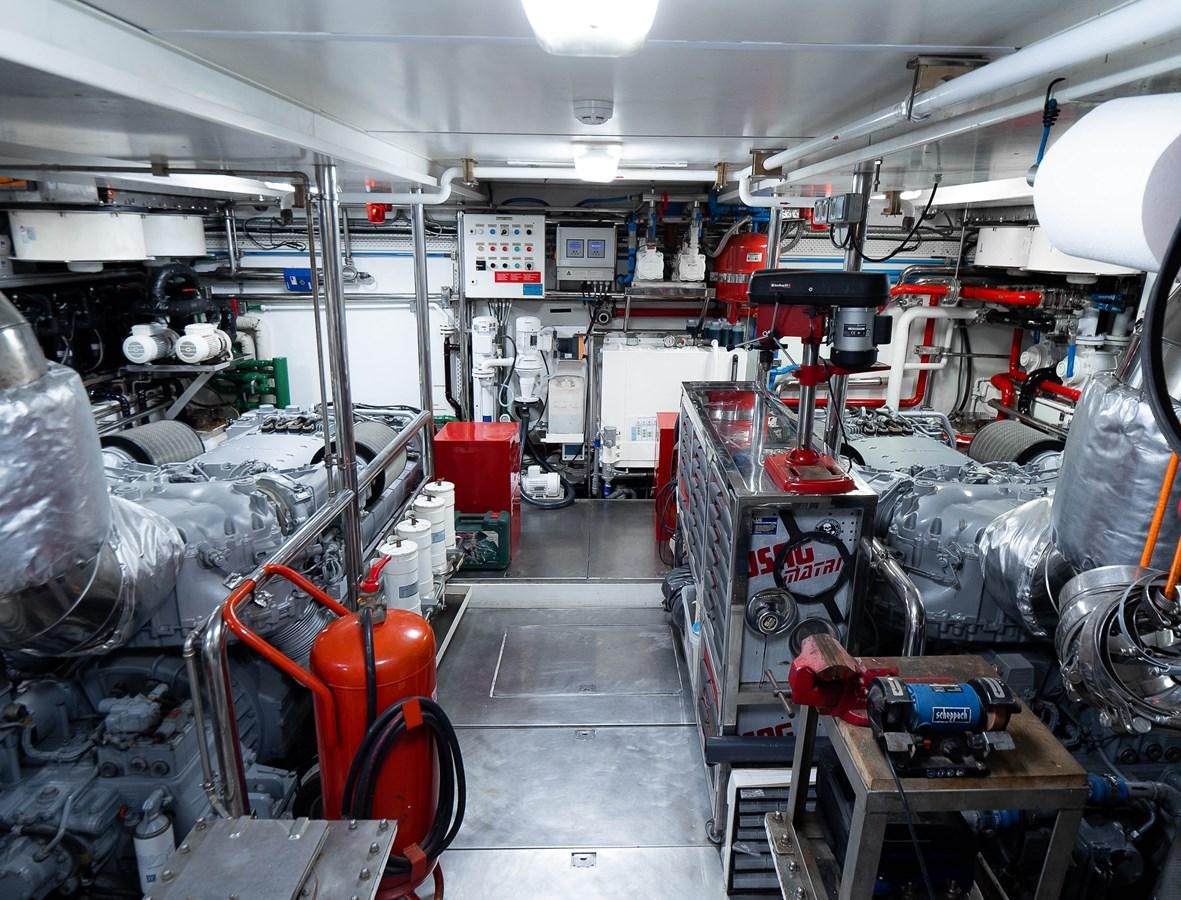 a room full of machinery aboard NAMASTE 8 Yacht for Sale
